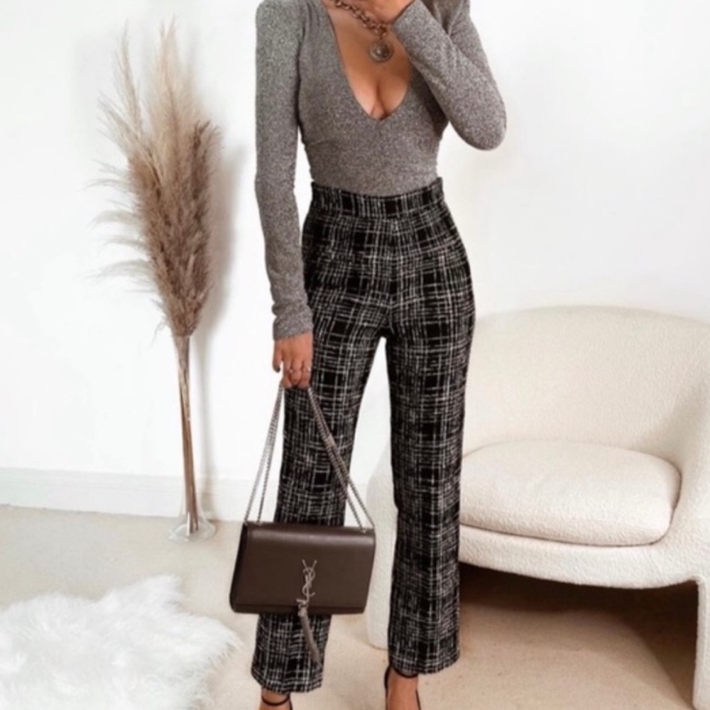 Zara Black and White Checkered Women's Pants